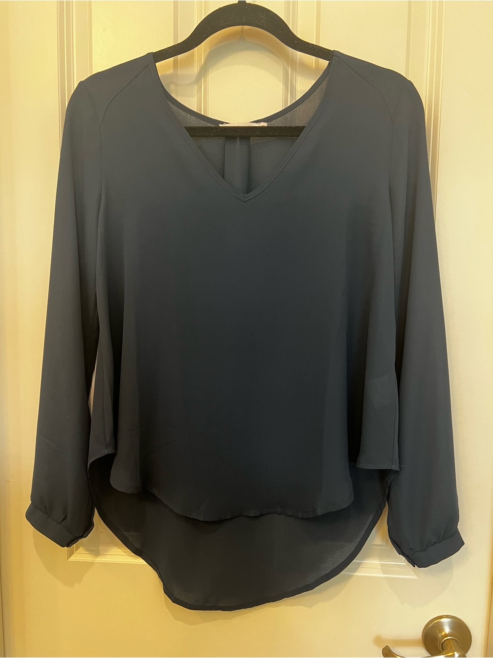 Lush Navy V-Neck Long Sleeve Blouse